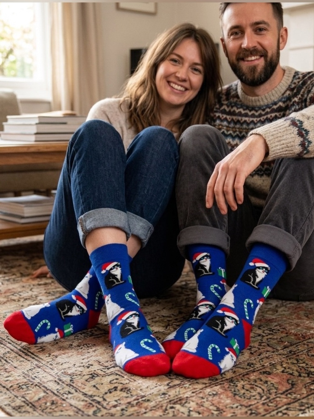 NWOT “Merry Catmas” Festive Novelty Crew Socks – Holiday Cat & Gift Pattern